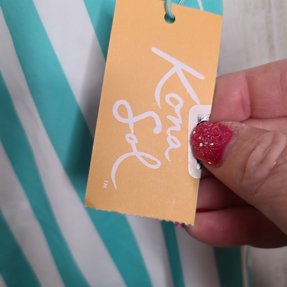 Kona Sol Aqua White Striped One Piece Swimsuit NWT Ladies Size Medium 8/10 - Picture 10 of 15